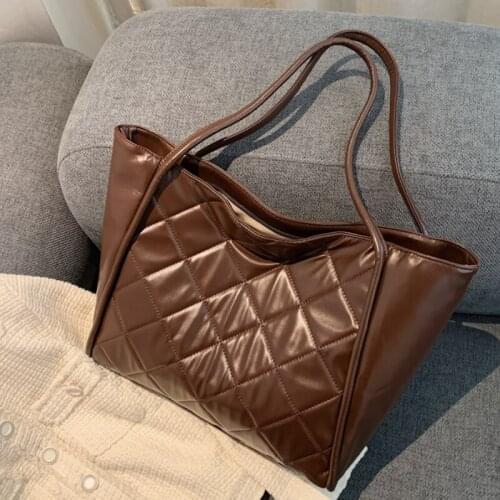 For Women 2022 Elegant Handbags Female Travel Totes Lady Fashion Lattice High Capacity PU Leather Shoulder Bags