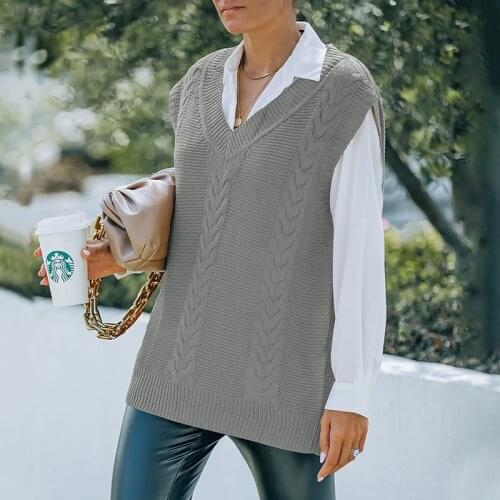 Women V-neck Knitted Vest 2021 New Spring Autumn Sweater Vests Long Female Casual Sleeveless Twist Knit Pullovers Streetwear