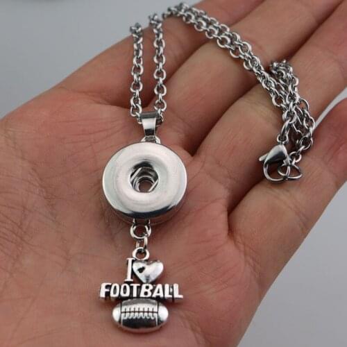Women 50cm lick chain I love football sports necklace With 18mm metal snap button necklace DIY Snap Jewelry Accessories for men