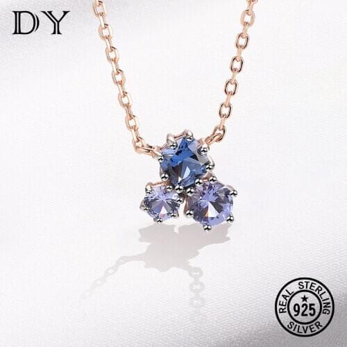 DY 925 Sterling Silver Necklace For Women Charm Tanzanite Delicate With Chain Classic Gift Fine Jewelry Rose Gold Necklace