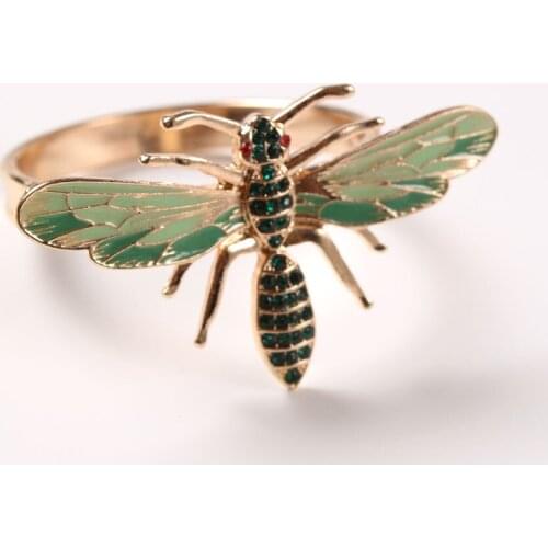 10pcs The new Bee napkin buckle napkin ring alloy green insect dragonfly drip diamond buckle paper towels