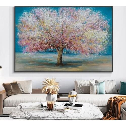 100 Handmade Abstract Pink Trees Oil Painting On Canvas Beautiful Plant Wall Art Painting Picture For