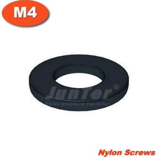 100pcs/lot M4(ID) x 10(OD) x 1mm Thick Black Nylon Flat Washer