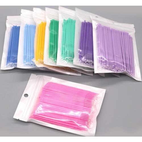 100Pcs Disposable Colorful Cotton Swabs Eyelash Brushes Cleaning Swab Hot Natural Eyelashes Remover Tattoo Microbrush Kit