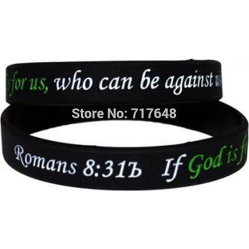 100pcs Romans 8:31b courage debossed wristband silicone bracelets free shipping by epacket A