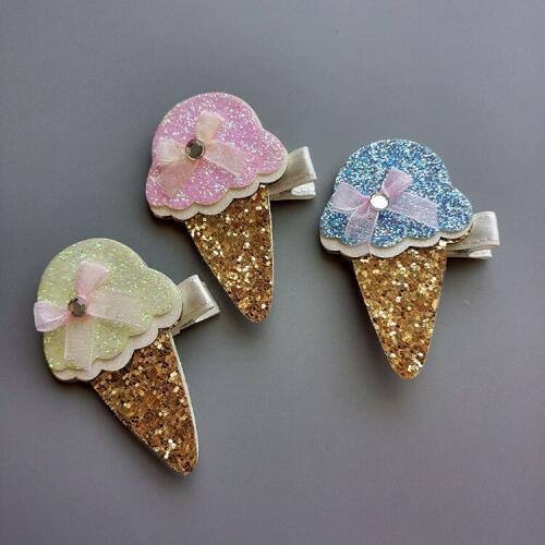 20 PCS/lot , Glitter Icecream Cones Hair clips , Birthday Hair Clip - Summer - Ice Cream Hair Clip