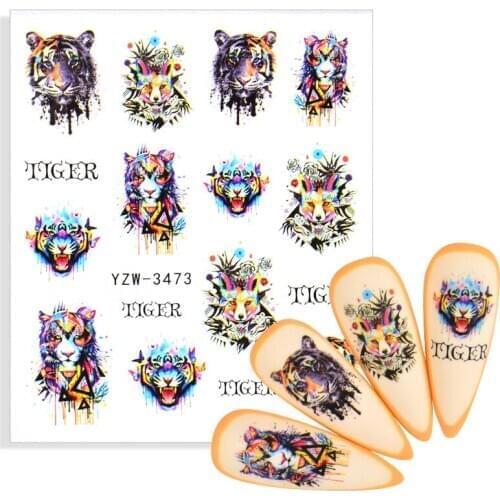 2021 Newest Nail Stickers Tiger Animal Design Black Panda Tattoo Manicure Nail Decals Slider Water Wraps Tool