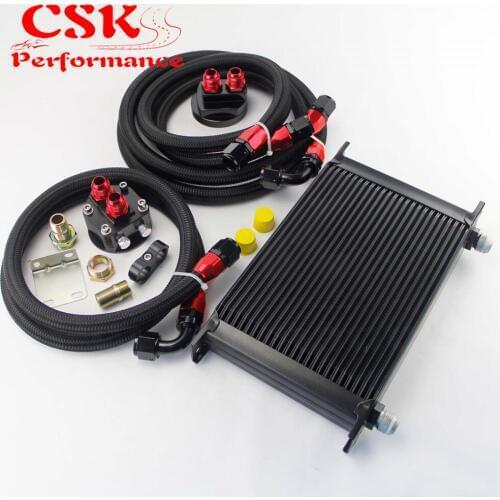 25 ROW AN-10AN UNIVERSAL ENGINE TRANSMISSION OIL COOLER + FILTER RELOCATION KIT ALL BLACK