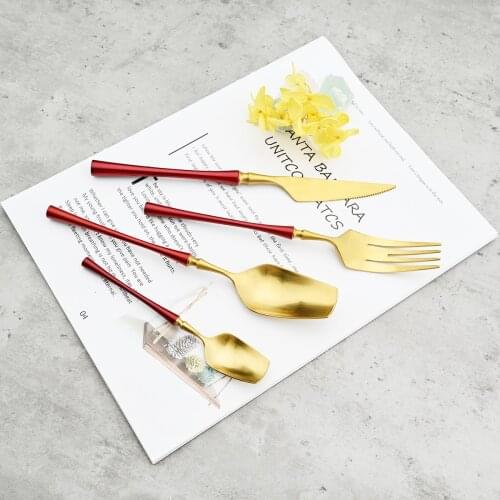 304 Stainless Steel Cutlery Set Red Gold Knife Fork Coffee Spoon Dinnerware Set Matte Tableware Patry Western Kitchen Silverware