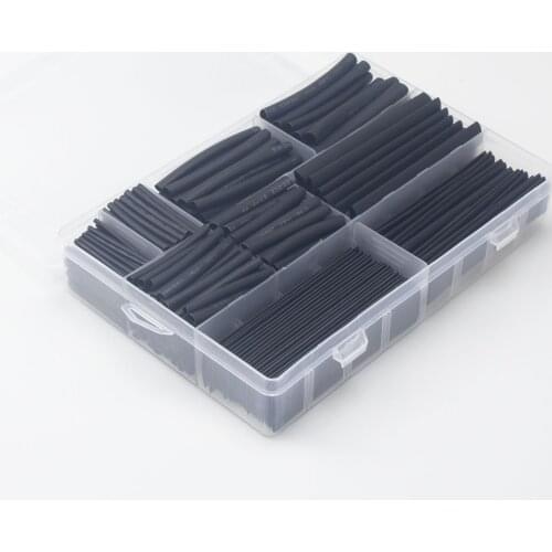 385 pcs/set Black 9 Sizes Assorted 2:1 Flame-retardant Boxed Heat Shrink Tubing Kit MPa 600V