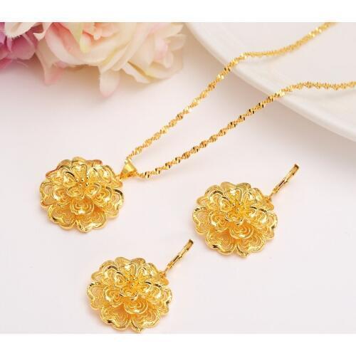 Bangrui Flower Jewelry sets Gold Color Bridal Wedding sets Necklace Earrings Ethiopian/Africa/Arabia Items women girls gift