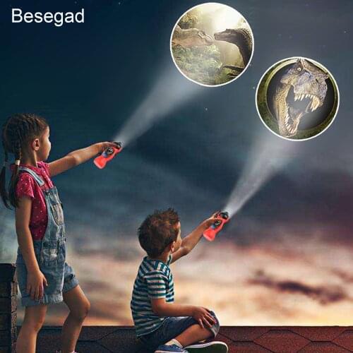 Besegad Cute Kawaii Cartoon Dinosaur Style LED Flashlight Projector Educational Toy for Kids Children Christmas Birthday Gift