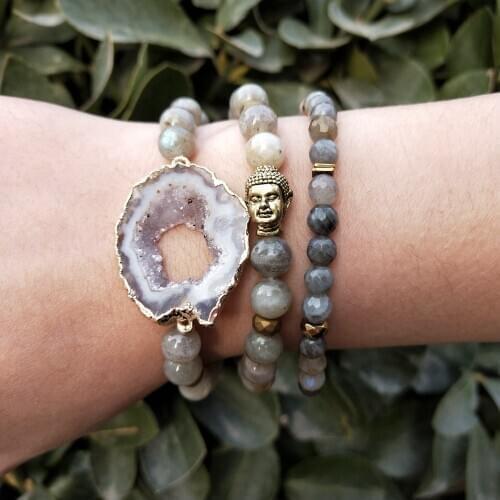 Lii Ji Natural Stone Bohemia Drusy Druzy Pendant Labradorite Buddha Healing Power Stone Bracelet Women Men Gift Dropshipping