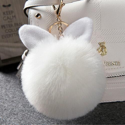 Fantasy& Fancy Fur Pom Pom Key Chain Fluffy Bunny Keychain Chaveiro Faux Rabbit Hair Bulb Bag Car Ornament Fur Ball Key Ring 10
