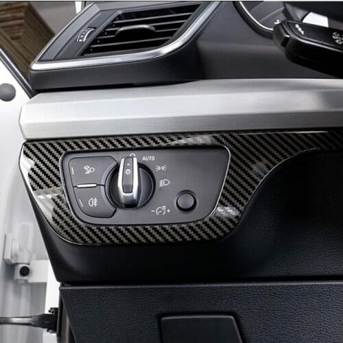Car Styling Headlight Button Frame Decoration Cover Trim For Audi Q5 FY 2018 2019 LHD Carbon Fiber Color Interior Accessories