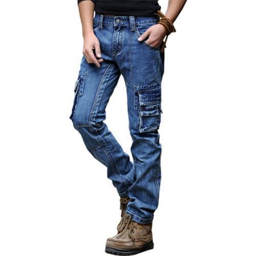Mcikkny Retro Mens Cargo Jeans Pants Washed Multi-pockets Slim Fit Straight Denim Trousers Brand Designer Male Jeans Outwear