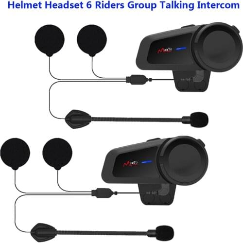 MAXTO M2 Motorcycle Helmet Headset 6 Riders Group Talking Intercom Bluetooth 5.0 FM Radio Compatible with any Bluetooth Headset