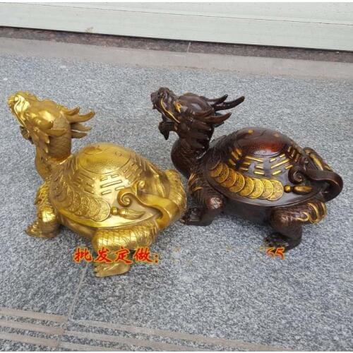 2020 HOT SALE -Company SHOP HOME Money Drawing exorcise evil spirits Mascot talisman Golden Dragon turtle FENG SHUI Brass statue