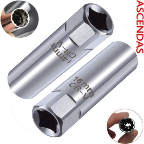 ASCENDAS 14mm Remover Wrench Thin Wall 12-Point Magnetic Removal Tool MINI Spark Plug Socket 3/8" Drive for BMW CS-037
