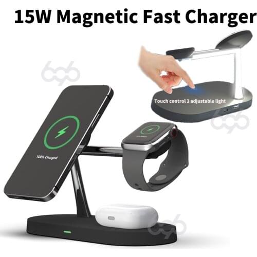 15W 5 in 1 Magnetic Qi Fast Wireless Charger For iPhone 13 12 Mini Pro MAX Magicsafe Charger For Airpods Apple Watch 6 5 4 3 2 1