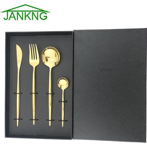 5Pcs Dinnerware Set With Gift Box Mirror Cutlery Set 304 Stainless Steel Dinner Set Fork Knife Spoon Tableware Luxury Silverware