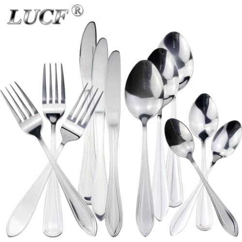 LUCF Classic Brief 3 Style Stainless Steel Western Cutlery Dinnerware 4pcs Standard Set Exquisite Table Utensil For Home Kitchen