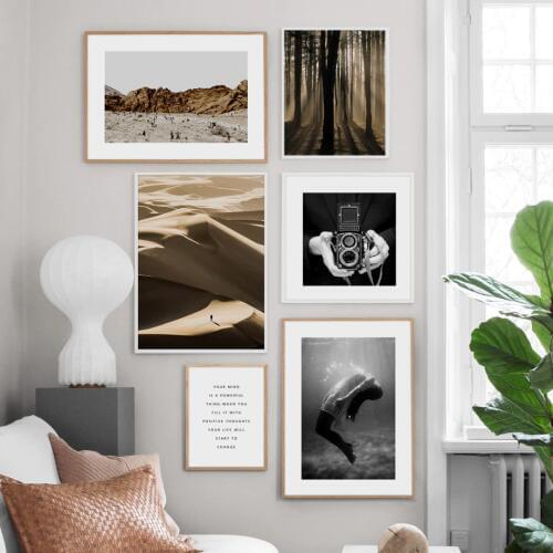 Mountain Dune Forest Quotes Landscape Wall Art Canvas Painting Nordic Posters And Prints Wall Pictures For Living Room Decor