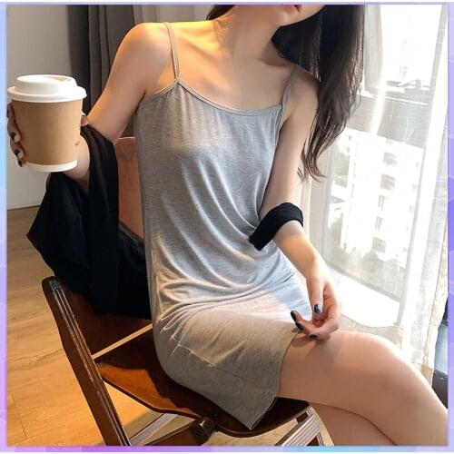 Modal Nightdress Women Sexy Sleepwear Summer Thin Nightgowns Ladies Sleeveless Backless Night Dress Nightwear Stripe Nightie