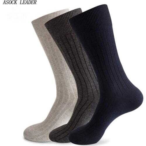 5 Pairs European American Autumn Winter socks Men Socks Striped Combed Cotton Solid Color Black White Mens Socks