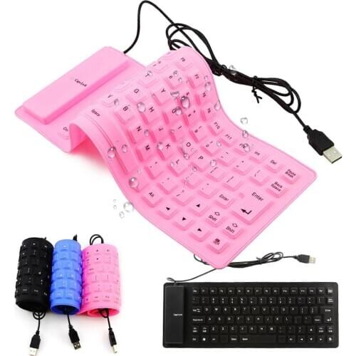 New Foldable Silicone Keyboard USB Wired Silicon Flexible Soft Waterproof Roll Up Silica Gel Keyboard for PC Laptop Notebook