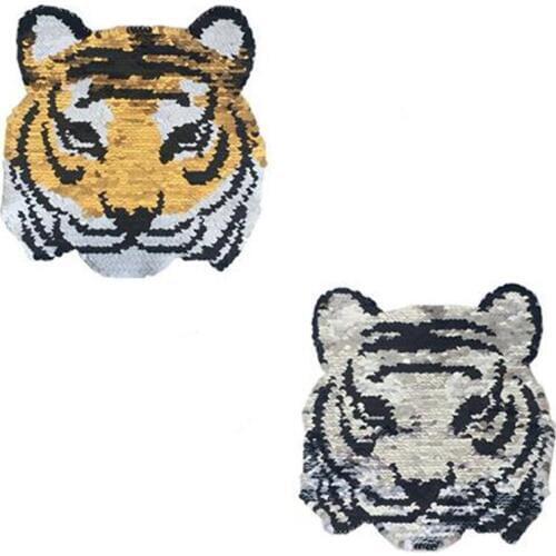 Patch deal with it clothes t shirt women Diy 180mm AB Tiger Reversible change color sequins biker patches for clothing Stickers