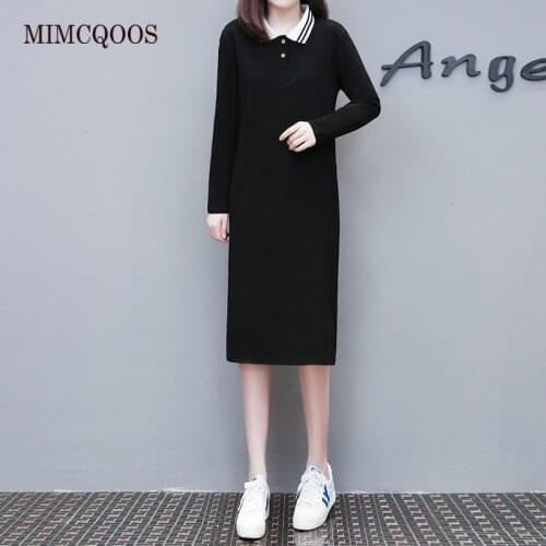 Long Sleeve Casual Dress Elegant Vintage Plus Size Women Clothes Black Dress Striped Polo Neck T-shirt Vestidos Mujer Harajuku