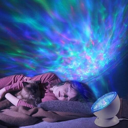 D2 Ocean Wave Projector Night Light LED Music Player Night Light Remote Control 7 Color Ceiling Mood Lamp with Bulit-in Speaker