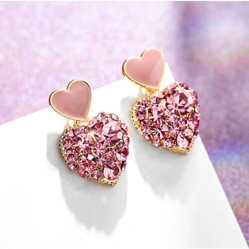 Luxury Heart Drop Earrings for Women Korean Fulll Crystal Dangle Earring Female 2020 New Fashion Jewelry Accessories Gift