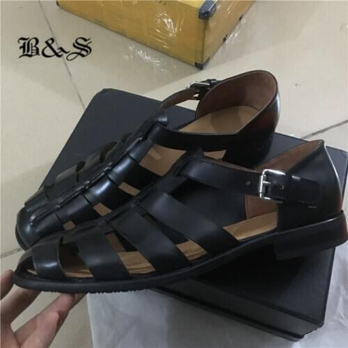 Black&Street Gladiator retro Roma genuine leather hollow Sandals Boutique handmade beach summer casual sandals