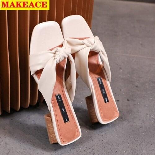 Slippers Women Summer INS Tide 2021 New Versatile Wear Outside Non-slip Bow Thick Soles Lazy Flip-flops Beach Women Sandals