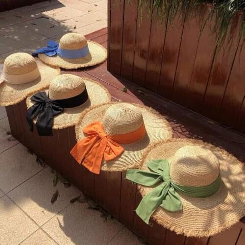 New Style Elegant Straw Hat For Women Summer Beach Big Brim Dome Top Raffia Straw Hat Fashion Bow Tie Sun Hat Chapeu Feminino