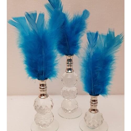 Blue color silver nozzle 3lu glass feather decor