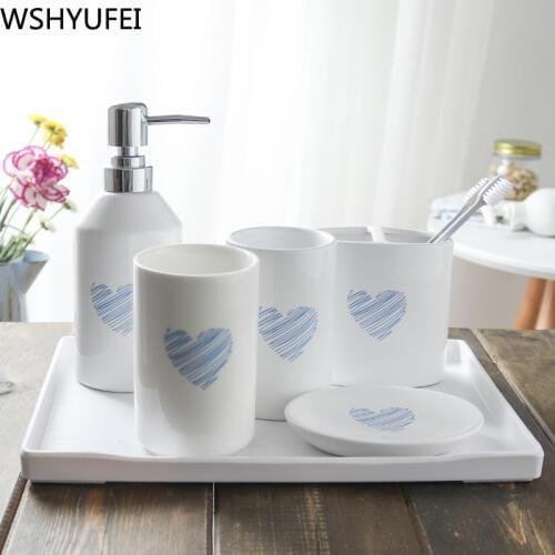 Nordic ceramic six-piece bathroom products Simple five-piece Couple fashion mouthwash cup Plastic tray household products