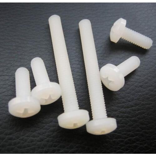 M4 Nylon Machine Screw, white Combination Phillips-Slotted Drive, Pan Head, Metric,50pcs 4-30mm