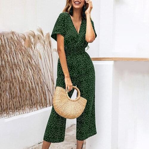 Summer Jumpsuit Polka Dot Printing All-match Casual Women V-neck Jumpsuits Rompers for Vacation