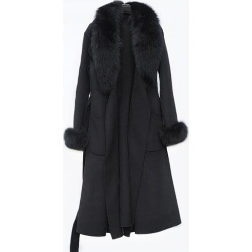 CX-G-T-29D 2021 Fashion Winter Wool Cashmere Coat Women With Fox Fur Collar Fur Cuff