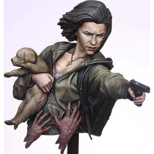 1/10 Scale Mechanical Female Soldier Holding Dog Resin Bust Miniatures Unpainted DIY Assembling Static Woman Figure Model Kits