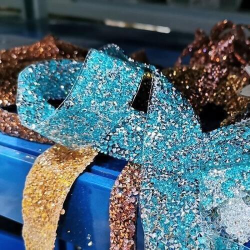 1Yard Rhinestones For Clothes Trim HotFix Glitter Dress Rhinestones Motifs Ribbon Crystal Tape Applicator Crystal Jewelry Ribbon