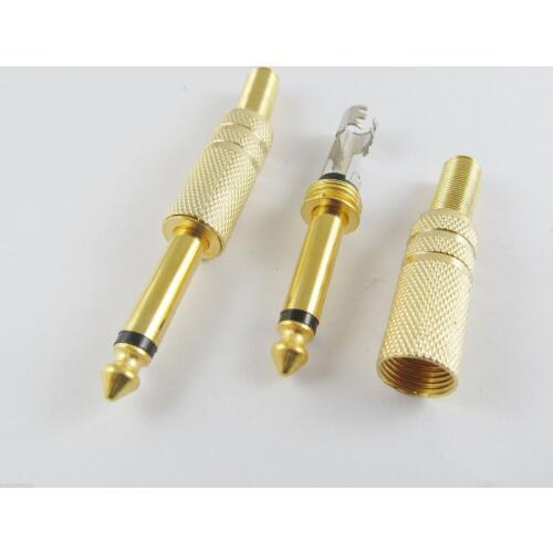 100pcs 6.35mm 1/4" Mono Male Plug Metal Audio Cable Solder Gold TS Adapter Connector