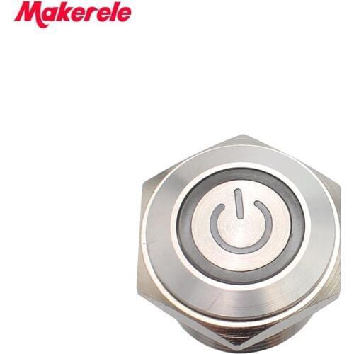 16mm Thread 3V BlueLED Stainless Steel Momentary Push Button Switch 1NO 4Pin Makerele