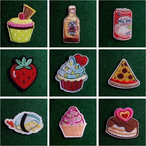 2pcs Food Patch Iron On Patches For Clothes Cake Patches Stripe Badge Stickers Embroidery Sewing On Clothes Drink Applique Decor