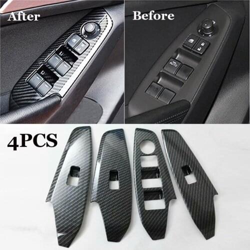 4pcs Car Control Switch Panel Trim Carbon Fiber Fitment For MAZDA 3 Axela 2017 Auto Interior Protection Accessories Mouldings