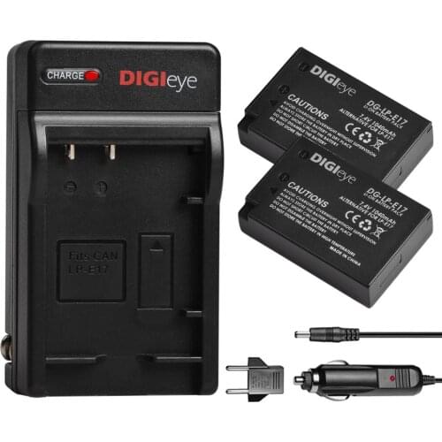 2X LP-E17 LPE17 Battery + Charger Kit for Canon EOS Rebel T7i, T6i, T6s, SL2, EOS M6, M5, M3, 77D, 750D, 760D