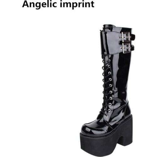 Angelic imprint Women mori girl motorcycle punk boots cosplay shoes lady lolita Boots woman super high trifle heels boots 15cm